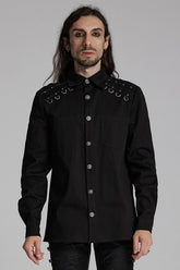 Black Lapel Collar Long Sleeves Rings Men's Punk Blouse